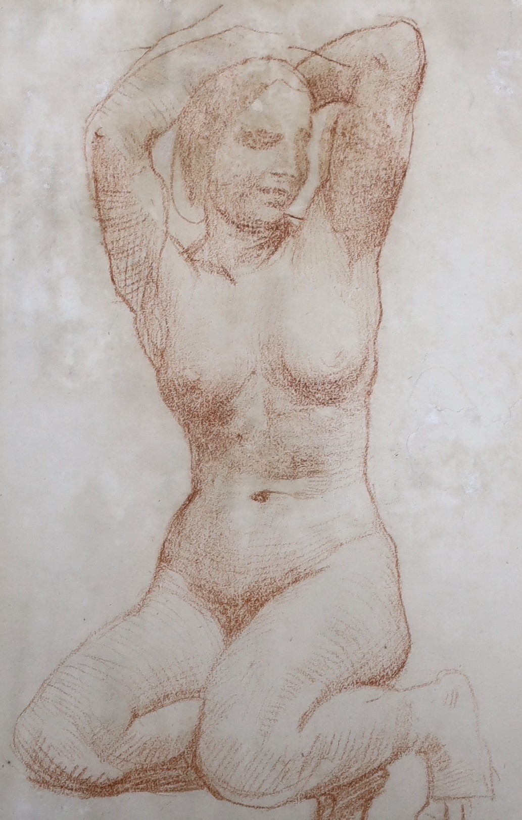 Alfred George Stevens (1817-1875), sanguine chalk, Kneeling female nude, 22 x 14cm